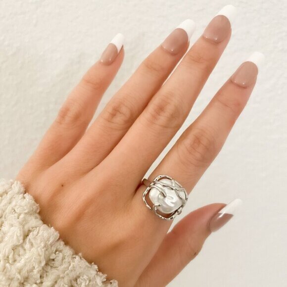 925 Sterling Silver Chunky Ring Square Boho Silver Statement Ring Unique Ring - Picture 2 of 8